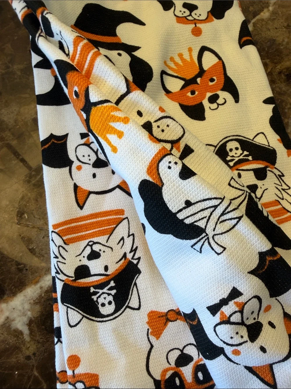 Halloween Dog Print Kitchen Towels - Orange & Black on White